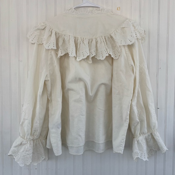& Other Stories Women's Cream Embroidered Overlay Blouse Floral Eyelet Size 12 - Picture 4 of 11